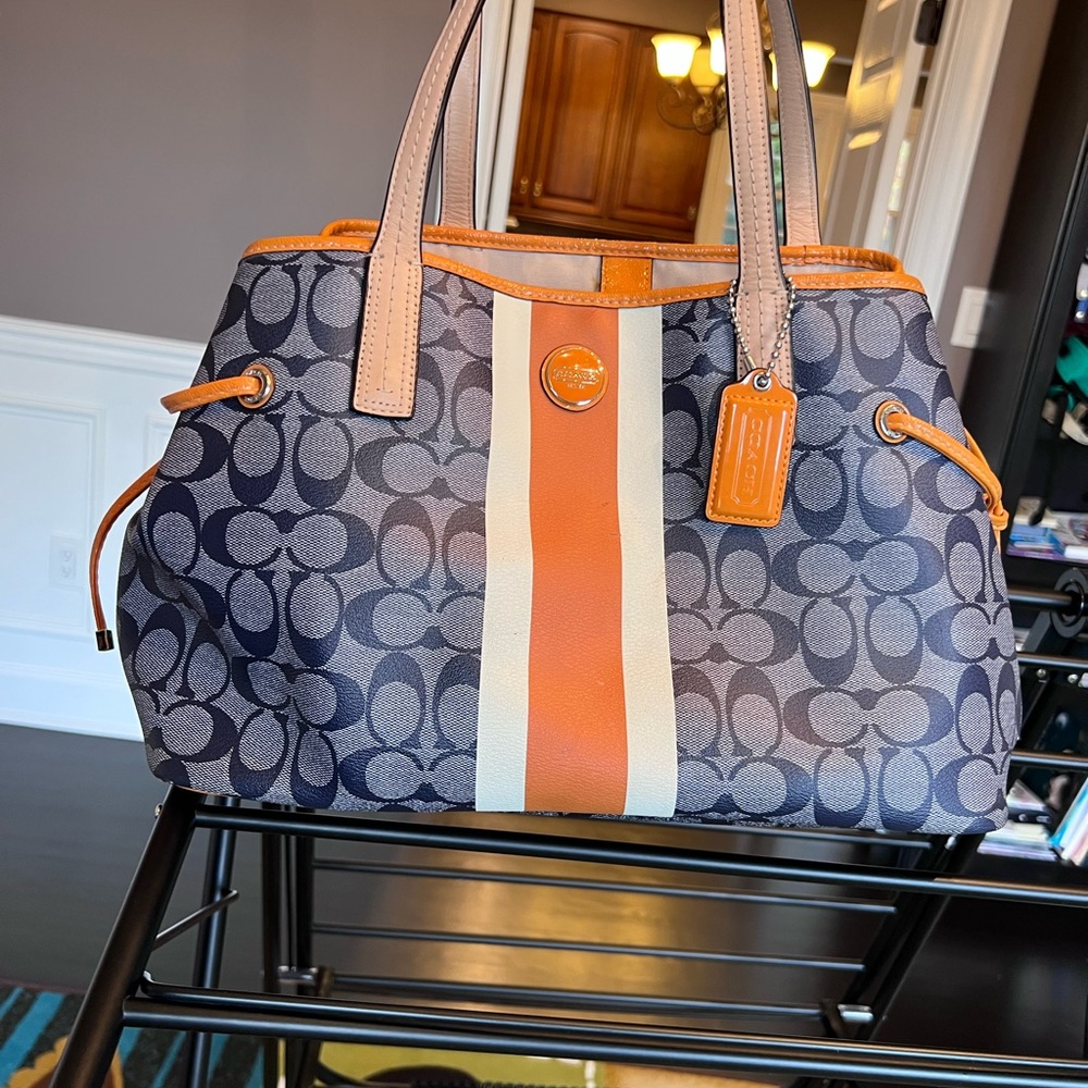 Coach Navy and Orange Signature Satchel